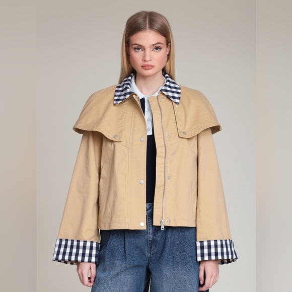 Avec Les Filles 
GINGHAM TRIM COTTON CAPE JACKET - Picture 3 of 11